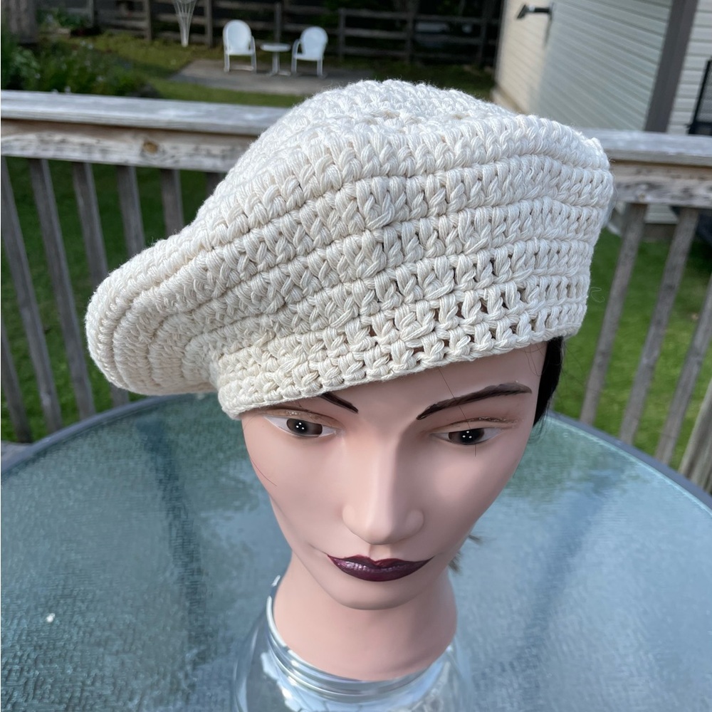 Free People Cream Crochet Beret